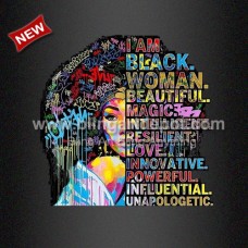 I am Black Woman Iron on DTF Printable Vinyl Afro Girl Transfer
