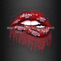 Beautiful Printing Trump 2024 with Red Lips Iron on Rhinestone Transfer for Shirts