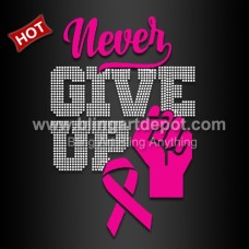Rhinestone Breast Cancer Iron On Transfers Never Give Up