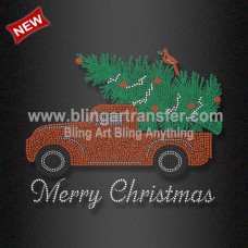 Bling Transfer Truck with Christmas Tree Rhinestone Heat Transfer