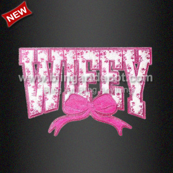 Pink WIFEY Bow Chenille & Sequin Iron On Patches Pink WIFEY Bow Chenille & Sequin Iron On Patches