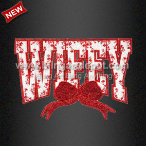 Hot Sale Red WIFEY Bow Chenille and Sequin Iron On Patches Hot Sale Red WIFEY Bow Chenille and Sequin Iron On Patches