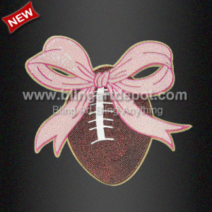 Football Bow Sequin with Glitter Iron On Patch Football Bow Sequin with Glitter Iron On Patch
