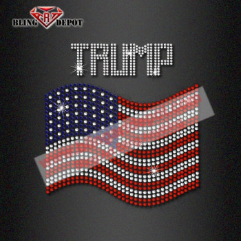 2025 Trump with US Flag Hot Fix Rhinestones Iron ons