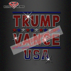 Bling Transfer Iron ons TRUMP VANCE USA Rhinestone Mockup for T Shirts