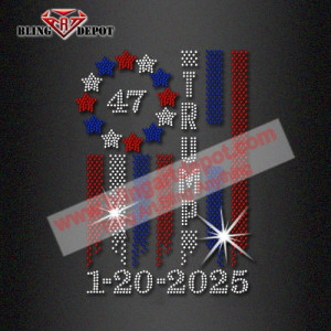 2025 Trump 47 Hot Fix Rhinestones Heat Transfers