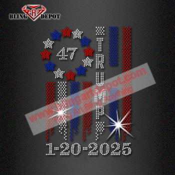 2025 Trump 47 Hot Fix Rhinestones Heat Transfers