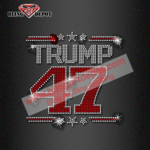 Iron ons Trump 47 Rhinestones Crystal Transfer