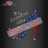 All American Girl with High Heel Shoes Rhinestone Transfers for 4th of July Day