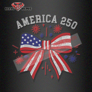 HOT America 250th Anniversary Rhinestone America Rhinestone Bow fireworks celebration Bling Design HOT America 250th Anniversary Rhinestone America Rhinestone Bow fireworks celebration Bling Design