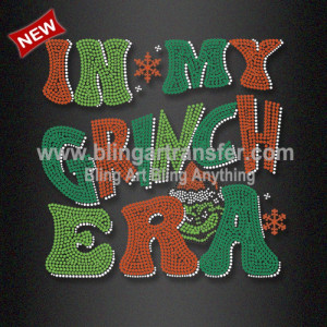 2025 In My Grinch ERA Rhinestone Transfers Iron ons for Christmas T Shirt