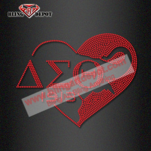 ΔΣΘ Delta Sigma Theta Heart Rhinestone Hot‑fix Iron‑On Transfer