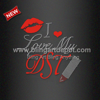 Bling Glitter Transfer I Love My DST Iron ons Rhinestone Design