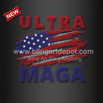 Factory Sale Rhinestone Iron ons ULTRA MAGA Motif for Woman Tee