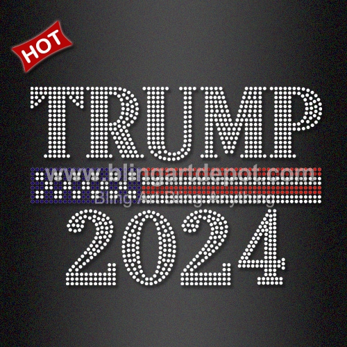 Bling Trump 2024 Rhinestone Heat Transfers for garment decoration.