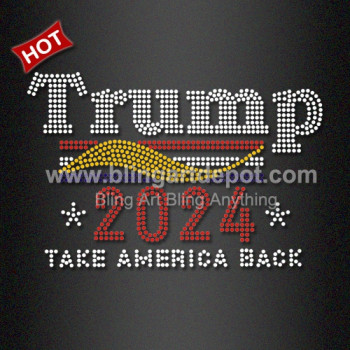 Hot Sale Wholesale Rhinestone Motif Trump 2024 Iron on Transfer