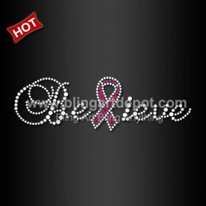 Believe with Pink Ribbon Rhinestone Hot Fix Design Believe with Pink Ribbon Rhinestone Hot Fix Design