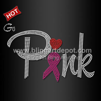 Hot Sale Crystal Transfers Go Pink Ribbon Rhinestone Motif for Wholesale Hot Sale Crystal Transfers Go Pink Ribbon Rhinestone Motif for Wholesale