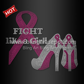 Beautiful Rhinestone Iron ons Fight Like A Girl with High Heel Shoes Transfer for Shirts