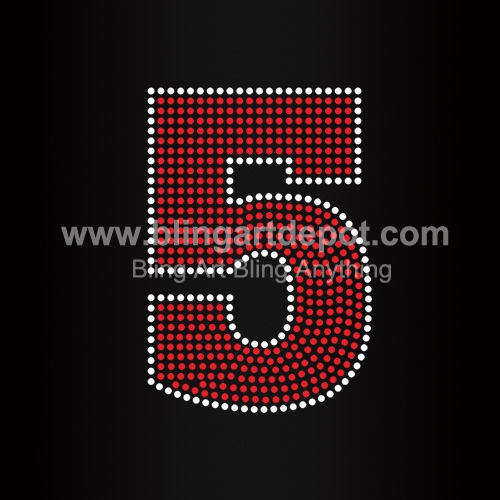 Number Five Rhinestone Heat Transfers for sports wear decoration.